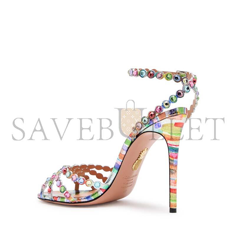 AQUAZZURA TEQUILA 105 PRINTED LEATHER SANDALS 